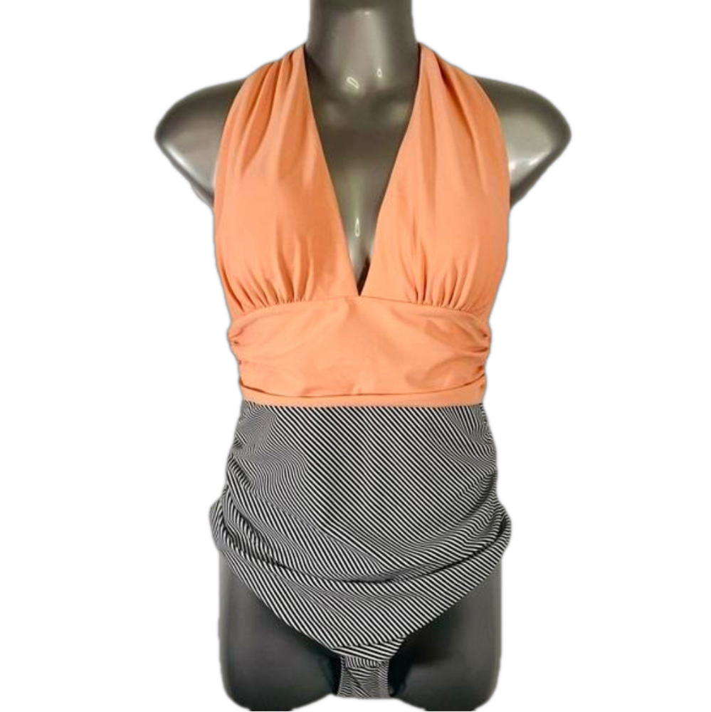 Cupshe Coral/Blk/Wht STRIPE ONEPIECE SWIMSUIT NWT SIZE M SKU0895 - Picture 1 of 7